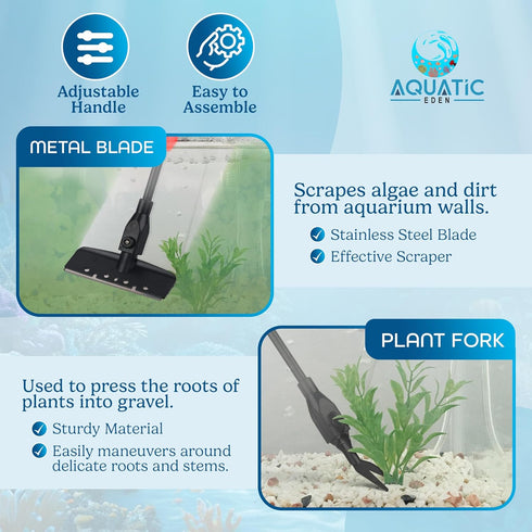 Aquarium Cleaning Tools 7 in 1, Fish Tank Cleaning Kit with Algae Scraper, Long Handle, Fish Net