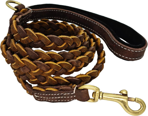 Blazing Paws Vibrania Super Soft Braided Leather Dog Leash, Heavy Duty with Side Ring, 6 Ft L x 3/4" W, Brown Mix