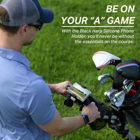 Golf Push Cart Phone Holder - Silicone Phone Mount Compatible with Clicgear, Sun Mountain, and More