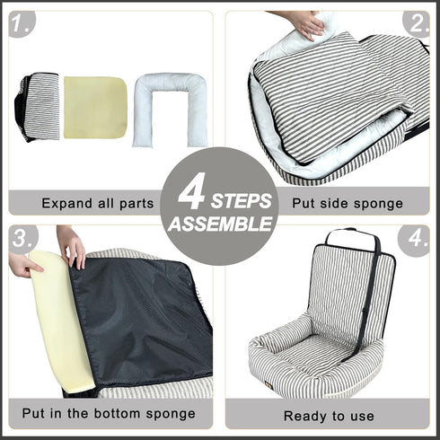 Portable Pet Car Seat for Small to Medium Dogs - Striped Booster Bed (Size M)