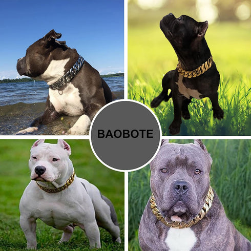 BAOBOTE Gold Chain Dog Collar, 19MM Cuban Link, Chew Proof Heavy Duty for Medium and Large Dogs (28")
