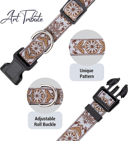 Dog Collars for Small, Medium & Large Dogs - Adjustable, Durable Patterns for Male and Female Dogs - White Woven