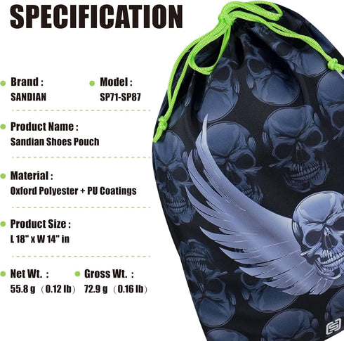 Packing (SP80) SANDIAN, Golf Shoes Pouch Bag, Waterproof Storage Bag, Drawstring Rope Closures, Sublimation Dye Prints