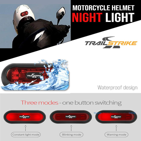 Trailstrike LED Red Rear Helmet Light for Motorcycle, Rechargeable Safety Lamp with USB Cable, TS-101-A