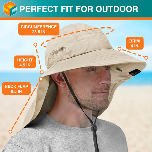 SUN CUBE Wide Brim Sun Hat with Neck Flap, UPF50+ Fishing Safari Hat for Men Women, Beach Protection