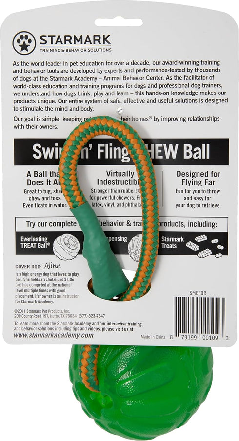 Starmark Durable Fun Ball on Rope for Dogs, Medium/Large, Green