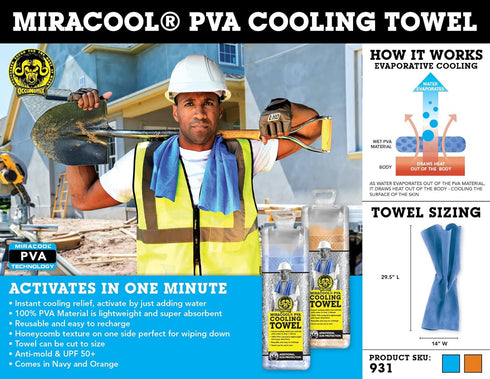 OccuNomix Blue MiraCool PVA Cooling Towel (931-BL), 29.50" x 14.00"