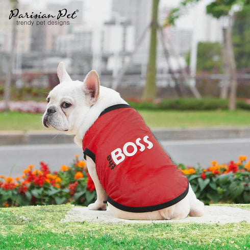 Dog T-Shirt with Embroidered 'The Boss' - Parisian Pet, Lightweight Sleeveless Outfit for Large Dogs - L