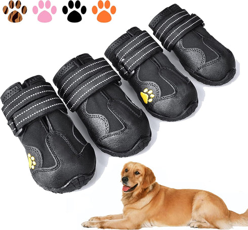 XSY&G Dog Boots, Waterproof Dog Shoes with Reflective Rugged Anti-Slip Sole, Outdoor Dog Booties for Medium to Large