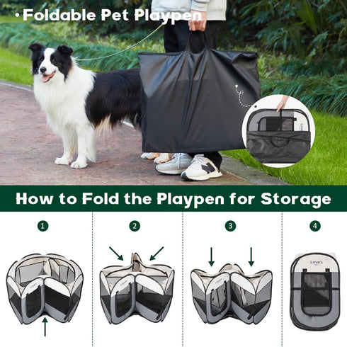 Love's Cabin Medium Dog Playpen, Portable Indoor/Outdoor Tent Crate, Foldable Pop Up Kennel with Removable Zipper Top,