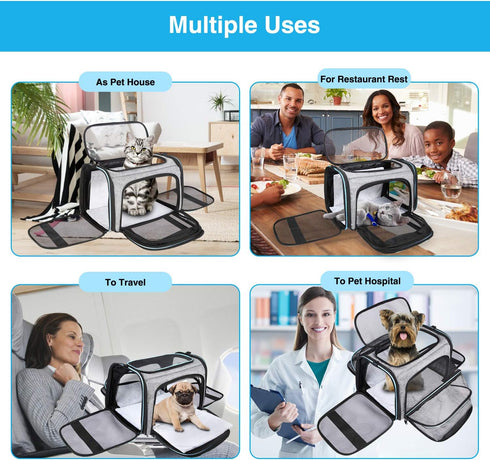 Airline Approved Soft-Sided Pet Carrier, Expandable with 4 Doors, Removable Pads, 3 Pockets for Small Dogs and Cats