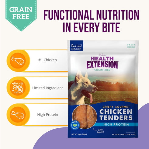 Health Extension Dry Dog Treat, Grain-Free, Natural Crispy Gourmet with Chicken Tenders, 4 Oz / 113 g