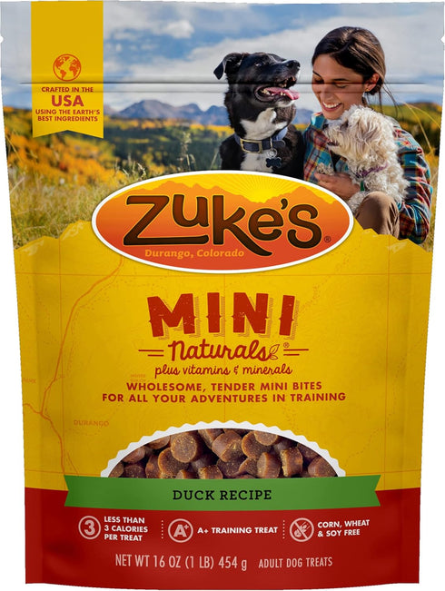 Zuke's Mini Naturals Duck Recipe Training Dog Treats, 16 OZ Bag, Pack of 2