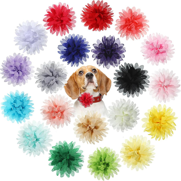 WILLBOND 20 Pcs 12 Cm/4.7 Inch Pet Flower Collar Bow, Multi Color Soft Chiffon Bow Tie Charms for Dog Grooming
