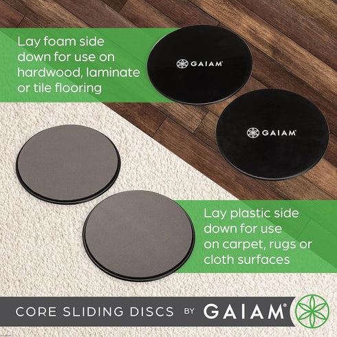 Gaiam Core Sliding Discs - Dual Sided Workout Sliders for Carpet & Hardwood Floors, Fitness Sliders for Home Exercise