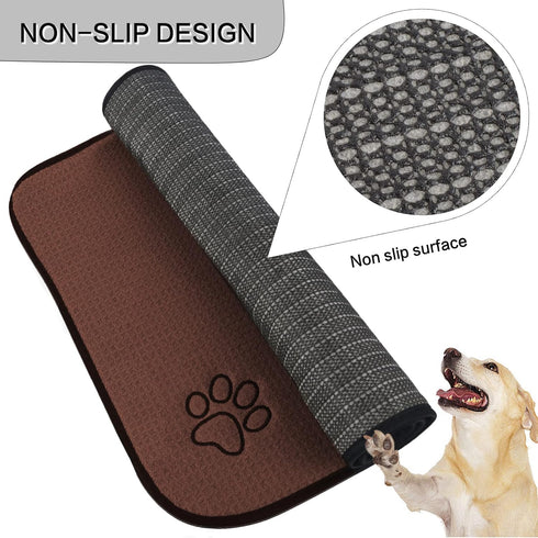 Sinland Microfiber Pet Bowl Food Mat 14 Inch x 24 Inch Brown with Anti-Skid Backing