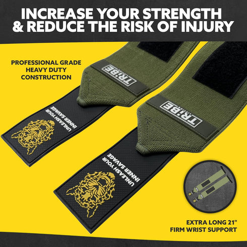Heavy Duty Wrist Wraps & Lifting Straps - 21" Wrist Wraps & 24" Straps for Weightlifting with Silicone Grip