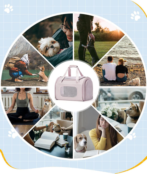 Soft Pet Carrier for Cats and Dogs, Airline Approved Travel Carrier for Pets Up to 20lbs, Collapsible Design (Pink)