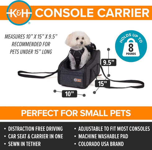 2 8 lbs. K&H Pet Products Center Console Dog Car Seat for Small Dogs & Cats, Secure Armrest Booster Pet Carrier