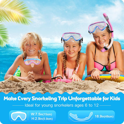 Kids Snorkel Set, Dry Top Snorkel Mask for Children, Anti-Fog Panoramic View Diving Gear with Carry Bag for Youth