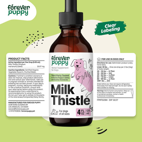 Milk Thistle for Dogs, Liver Supplements with Liquid Extract, Vegan Vitamins for Liver Health - 4 oz