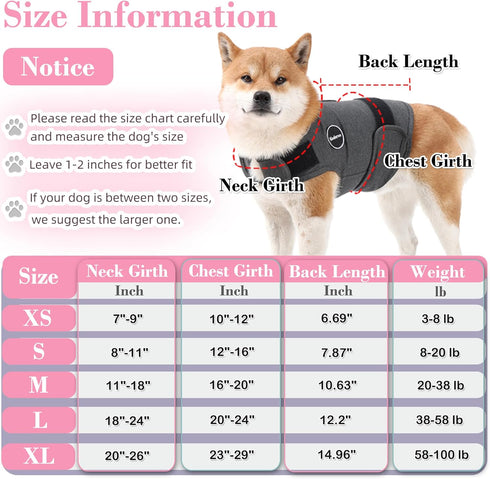 Dog Anxiety Jacket, Skin-Friendly Dog Calming Shirt - Dog Coat for Thunder, Fireworks, Vet Visits and Separation - Keep Pet Calm without Medicine & Training, Anti Anxiety Vest for Dogs