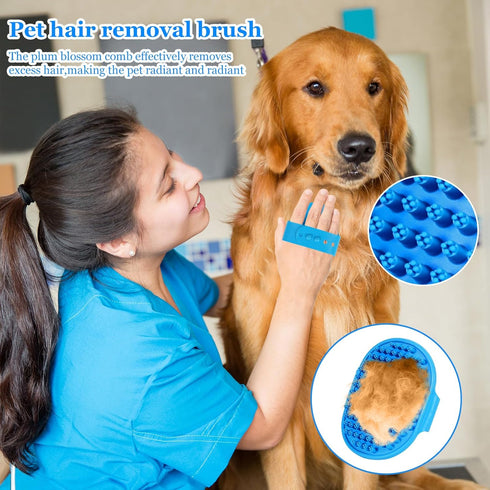 3PCS Dog Bath Brush, Pet Shampoo Brush with Adjustable Ring Handle, Soft Massage Dispenser for Dogs and Cats