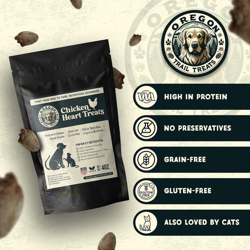 Oregon Trail Treats Freeze Dried Chicken Hearts 4oz - Premium Single Ingredient Cat & Dog Treats, Made in USA