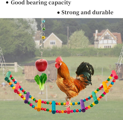 14PCS Chicken Toys for Coop Accessories, Swing Bridge Ladder Mirror Xylophone Toys with Bells Hanging String Vegetable