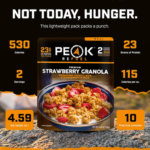 Backpacking 100% 23g 2 Peak Refuel Strawberry Granola | Premium Freeze Dried Camping Food | & Hiking MRE Meals | Just