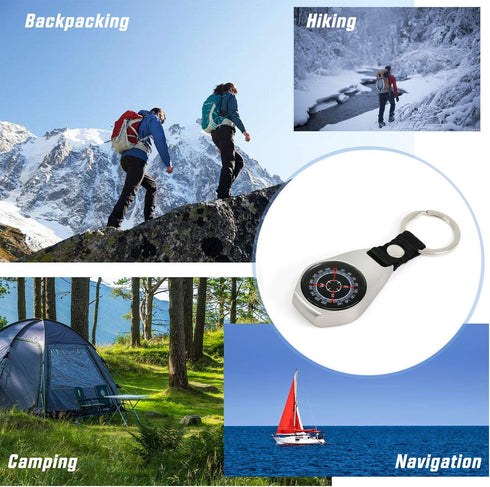 Keychain Pocket Compass Equipment, 2 Pack Key Ring Military Survival Magnetic Mini Metal Compass, Waterproof, Gear Compass for Men Kids Hiking Watch, Suunto, Camping, Adventure Outdoor Accessories