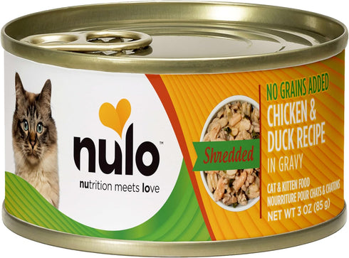 3oz (24 Pack) Nulo Wet Canned Cat Food - Shredded Chicken & Duck, High Protein Grain-Free Wet Cat Food Shreds