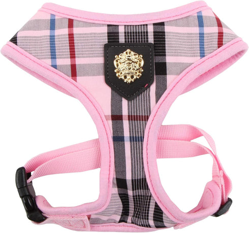 Puppia Junior Over-The-Head Dog Harness, Medium, Pink, Checkered Pattern, No Choke No Pull Adjustable