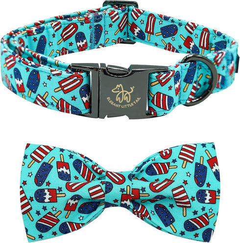 Elegant little tail Independence Day Dog Collar, Holiday Pet Collar with Bow, Durable Adjustable for X-Large Dogs