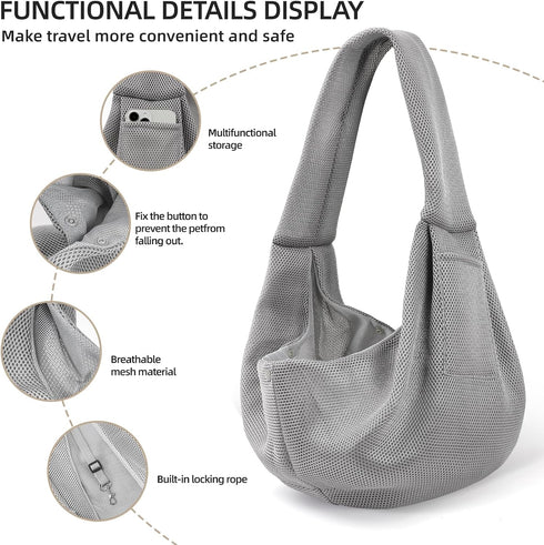 Ultra Breathable Dog Carrier Sling, Reversible Puppy Carrier Purse with Storage Pocket for Small Dogs and Cats (Gray)