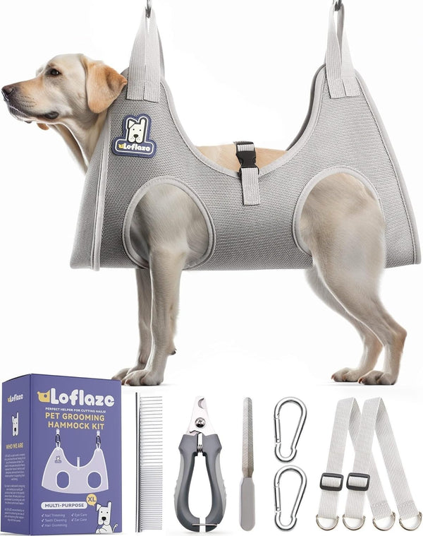 Loflaze Dog Grooming Hammock Harness for Dogs & Cats with Pet Nail Clipper