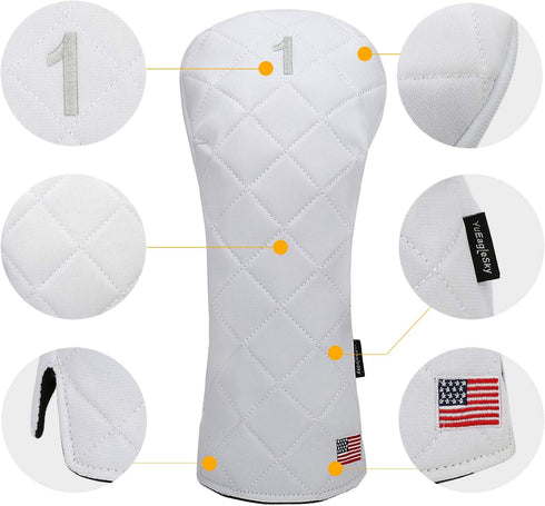 Golf Head Covers for Driver Fairway #3#5 Hybrid, USA Flag for Club Men Women, (Black or White)