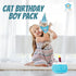 Cat Birthday Boy Party Pack, Bandana, Star Spangled Blue Party Hat, Catnip Birthday Cake Toy