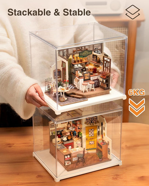 Figurines(11.3''x9.6''x9.3'') Rolife Acrylic Display Case Dust Cover for Collectibles, Stackable Showcase Dustproof