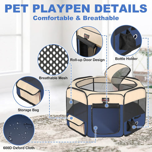 Aivituvin Dog Playpen, Foldable Pet Play Pens with Carrying Bag for Cat, Puppies, Rabbits, Portable Dog Tent Crates