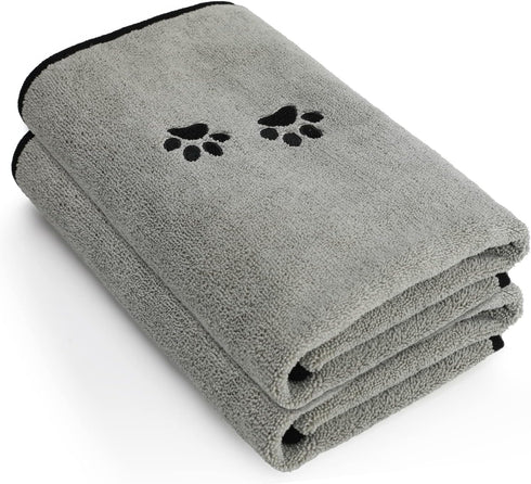 2 Pieces Microfiber Pet Bath Towel, Soft Absorbent Drying Towel for Small Medium Large Dogs and Cats (35 x 20 Inch Grey)