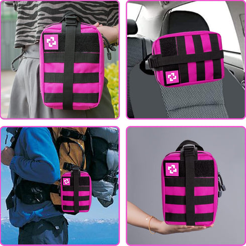 Pink Survival Kits with First Aid Kit, Hiking Camping Gear for Women, Professional Bug Out Bag Set