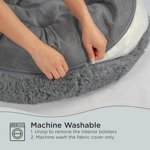Best Friends by Sheri Ultra Calming Pouf Bed, Luxury Donut Dog Bed, Gray, Small 23x23