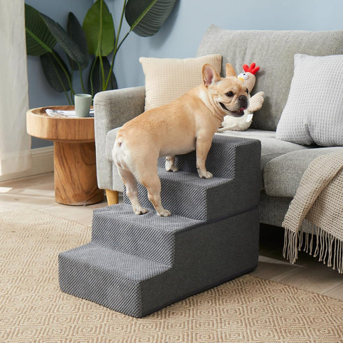 EHEYCIGA 4-Step Dog Stairs for Bed, 18”H, Non-Slip Indoor Ramp for Small Dogs and Cats, Grey