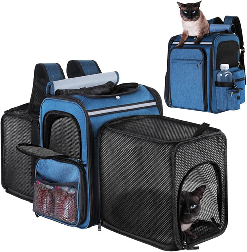 Pet Travel Carrier Backpack, Blue, Soft-Sided Breathable Mesh for Cats, Dogs, Puppies up to 20 lbs
