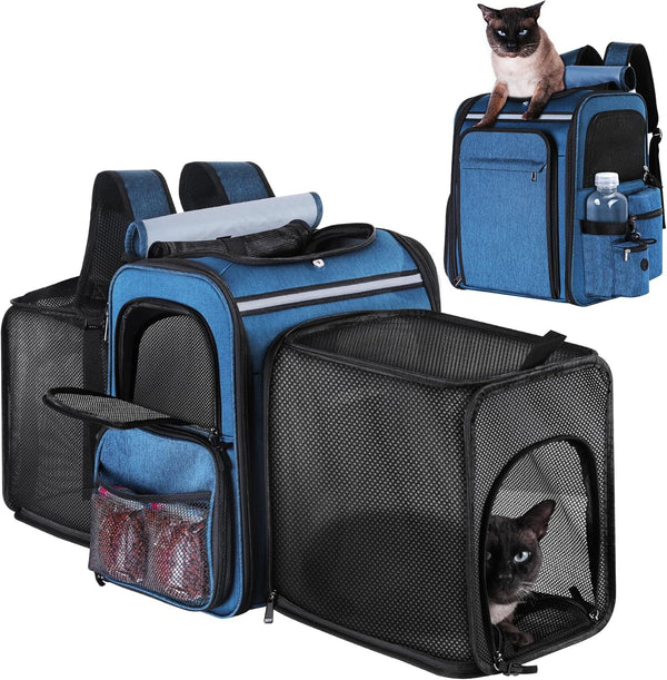 Pet Travel Carrier Backpack, Blue, Soft-Sided Breathable Mesh for Cats, Dogs, Puppies up to 20 lbs