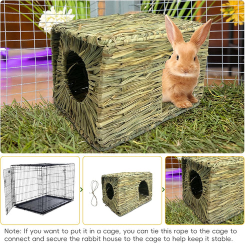 Cozy Chinchilla Hamiledyi Large Rabbit Grass House Hand Woven Natural Bunny Hut Foldable Play Bed Safe Hideaway Hay Mat