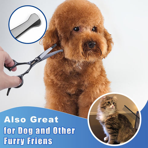 5 1 5 1) Dog Grooming Scissors Kit with Safety Round Tips, GEMEK Professional in Grooming Scissors for Dogs (Black
