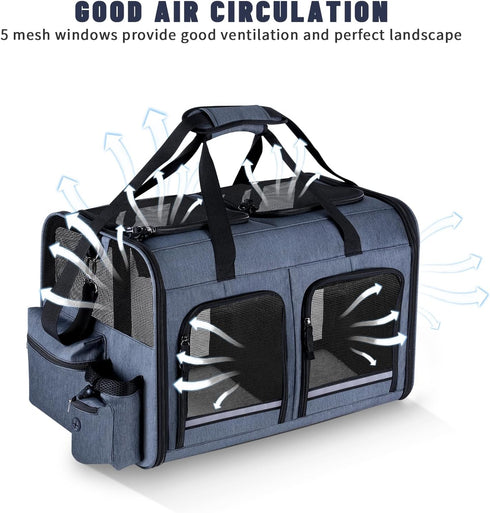 2 2 Cat Carrier for Cats, Foldable Double Cat and Dog Carrier, Small to Medium Size, Front Zippered Compartments,Two