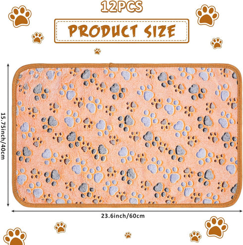 12 Pieces Pet Blanket, Soft Fleece Dog Fluffy Warm Felt Throw, Cute Paw Print Puppy Kitten Sleep Mat Covers (Dark Gray,